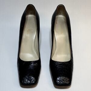 Vintage 90s Prada Crocodile Black Womens Square Toe Heel 40